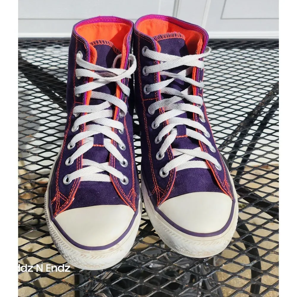 Converse Chuck Taylor All Star High Top Purple Orange Canvas Sneakers Women US11